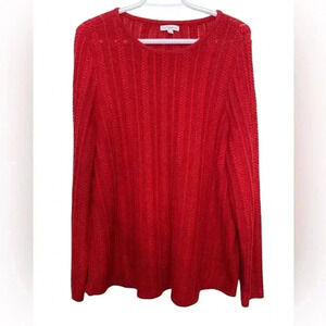 Red Croft & Barrow  Crew Neck Ribbed Sweater w A Bit of Holiday Sparkle